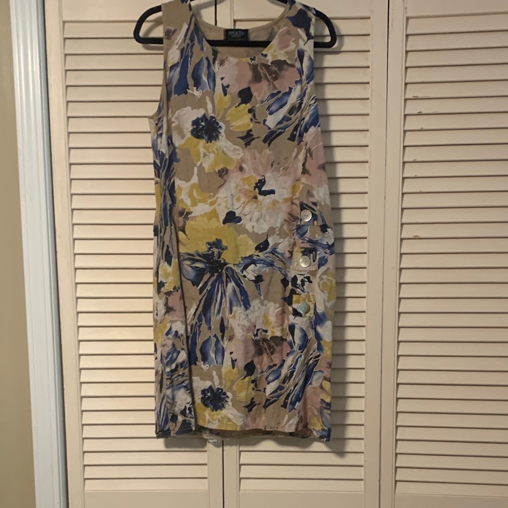 Abolition Multicolor Floral Midi Dress with pearlescent buttons